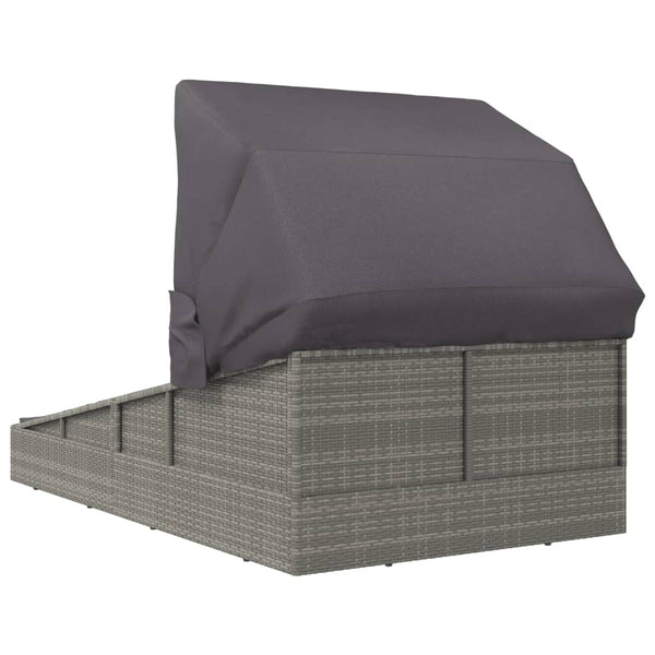 Sonnenliege mit Faltdach Grau Poly Rattan
