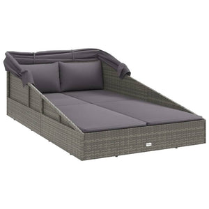 Sonnenliege mit Faltdach Grau Poly Rattan