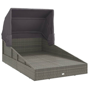 Sonnenliege mit Faltdach Grau Poly Rattan