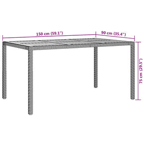 Gartentisch Grau Poly-Rattan 150x90 cm