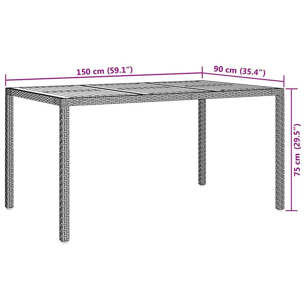 Gartentisch Grau Poly-Rattan 150x90 cm