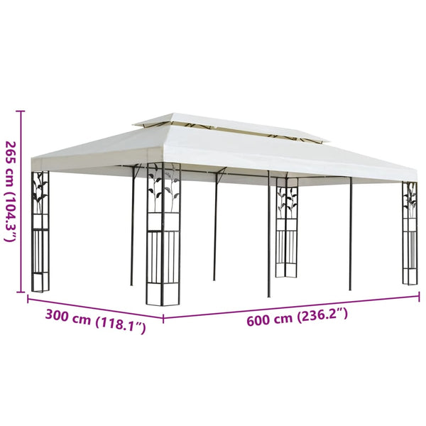 Pavillon 6x3 m mit Doppeldach, Weiß