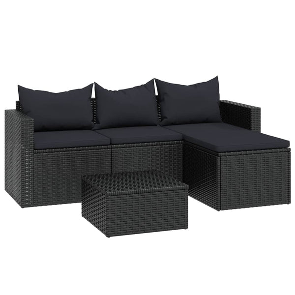 Schwarzes Poly Rattan Garten Lounge Set