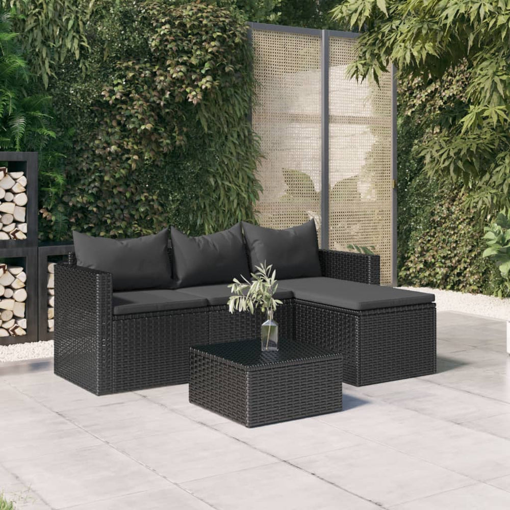 Schwarzes Poly Rattan Garten Lounge Set