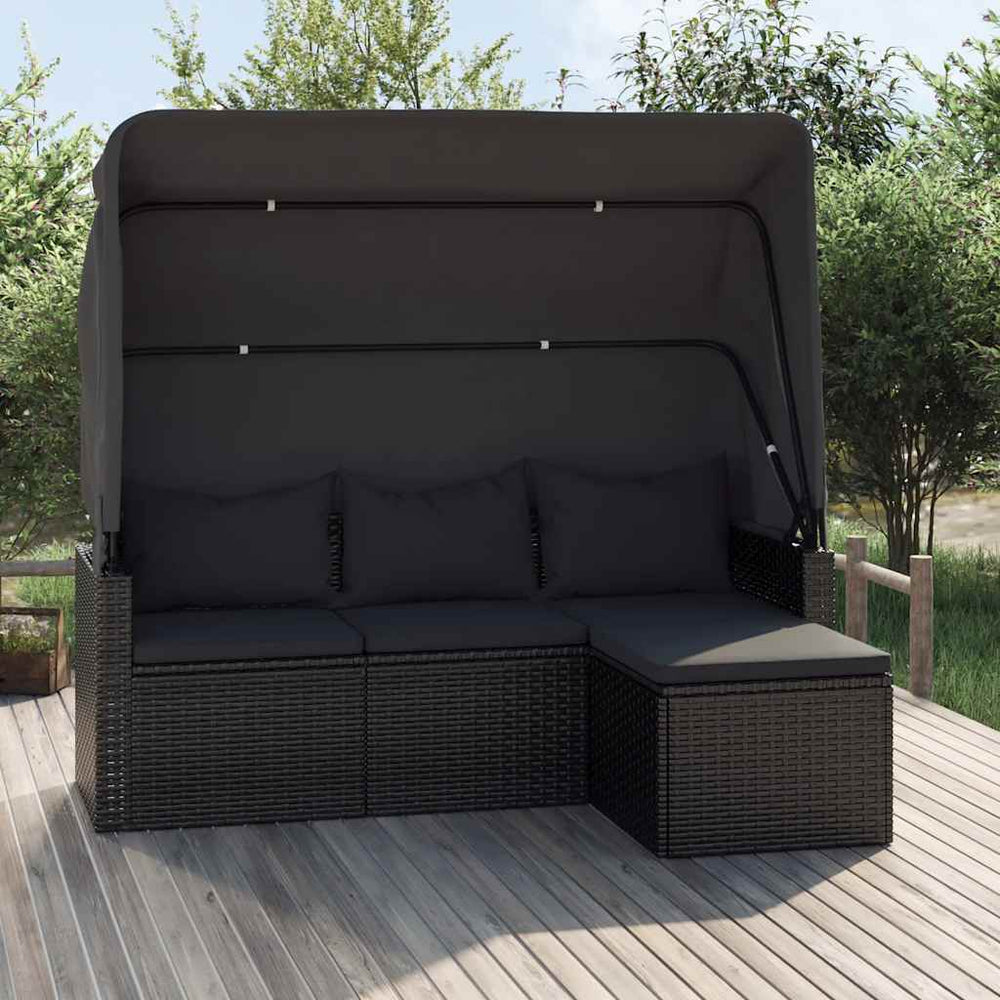 3-Sitzer Gartensofa mit Dach & Hocker