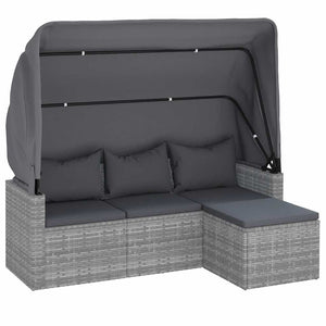 Gartensofa mit Dach & Hocker, Grau Rattan