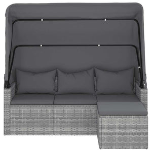 Gartensofa mit Dach & Hocker, Grau Rattan