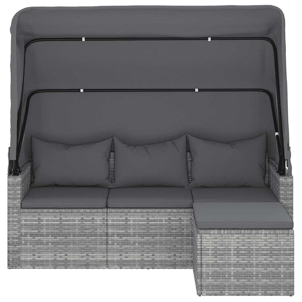 Gartensofa mit Dach & Hocker, Grau Rattan