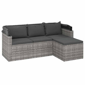 Gartensofa mit Dach & Hocker, Grau Rattan