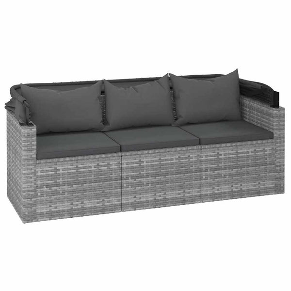 Gartensofa mit Dach & Hocker, Grau Rattan