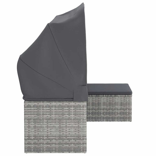 Gartensofa mit Dach & Hocker, Grau Rattan