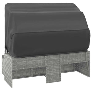 Gartensofa mit Dach & Hocker, Grau Rattan
