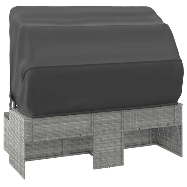 Gartensofa mit Dach & Hocker, Grau Rattan