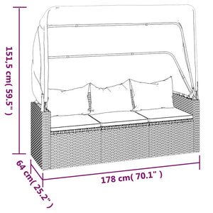 Gartensofa mit Dach & Hocker, Grau Rattan