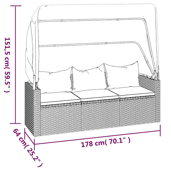 Gartensofa mit Dach & Hocker, Grau Rattan