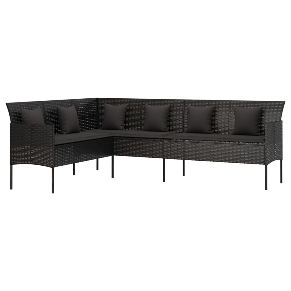L-Form Gartensofa mit Kissen, Schwarz Rattan