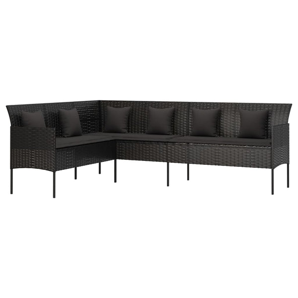 L-Form Gartensofa mit Kissen, Schwarz Rattan