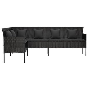 L-Form Gartensofa mit Kissen, Schwarz Rattan