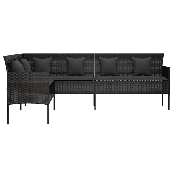 L-Form Gartensofa mit Kissen, Schwarz Rattan