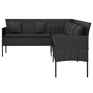 L-Form Gartensofa mit Kissen, Schwarz Rattan
