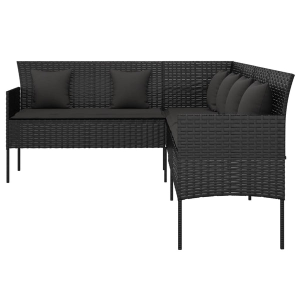 L-Form Gartensofa mit Kissen, Schwarz Rattan