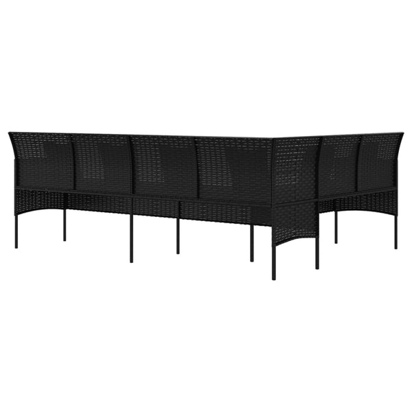 L-Form Gartensofa mit Kissen, Schwarz Rattan