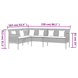 L-Form Gartensofa mit Kissen, Schwarz Rattan