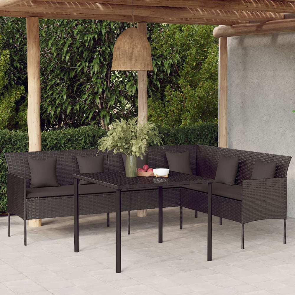 L-Form Gartensofa mit Kissen, Schwarz Rattan