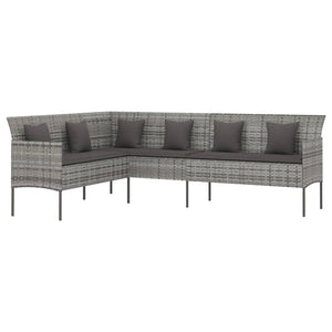 L-Form Gartensofa Grau mit Kissen