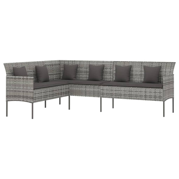 L-Form Gartensofa Grau mit Kissen