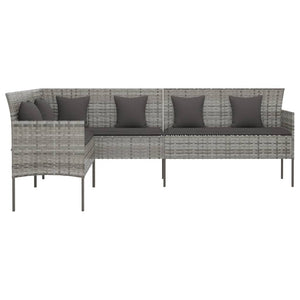 L-Form Gartensofa Grau mit Kissen