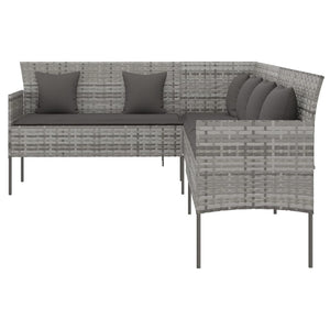 L-Form Gartensofa Grau mit Kissen