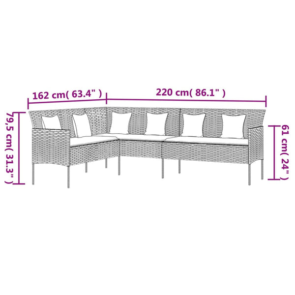 L-Form Gartensofa Grau mit Kissen