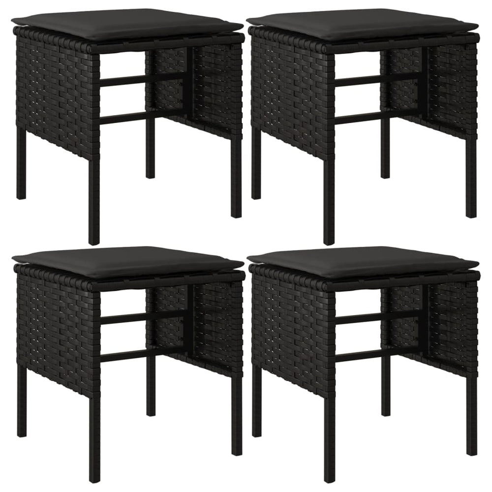 Gartenhocker mit Kissen, 4er Set, Schwarz