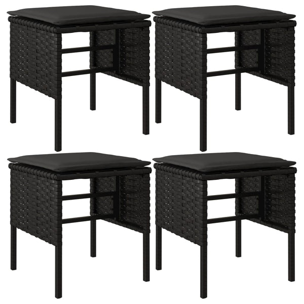 Gartenhocker mit Kissen, 4er Set, Schwarz