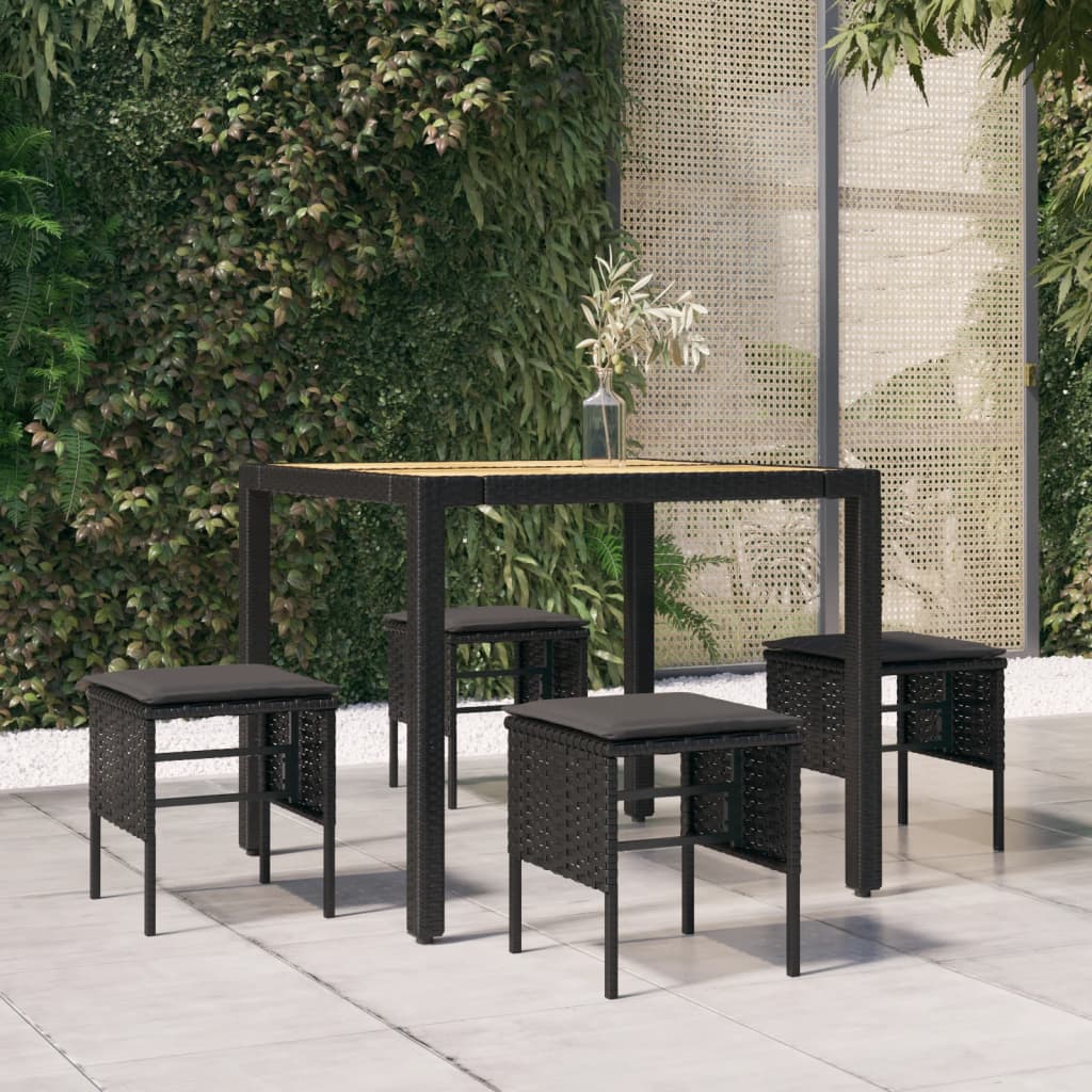 Gartenhocker mit Kissen, 4er Set, Schwarz