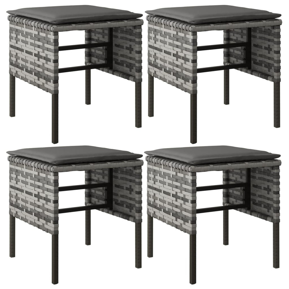 Gartenhocker mit Kissen, 4er Set, Grau
