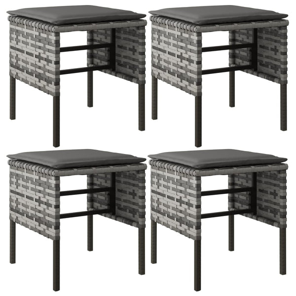 Gartenhocker mit Kissen, 4er Set, Grau