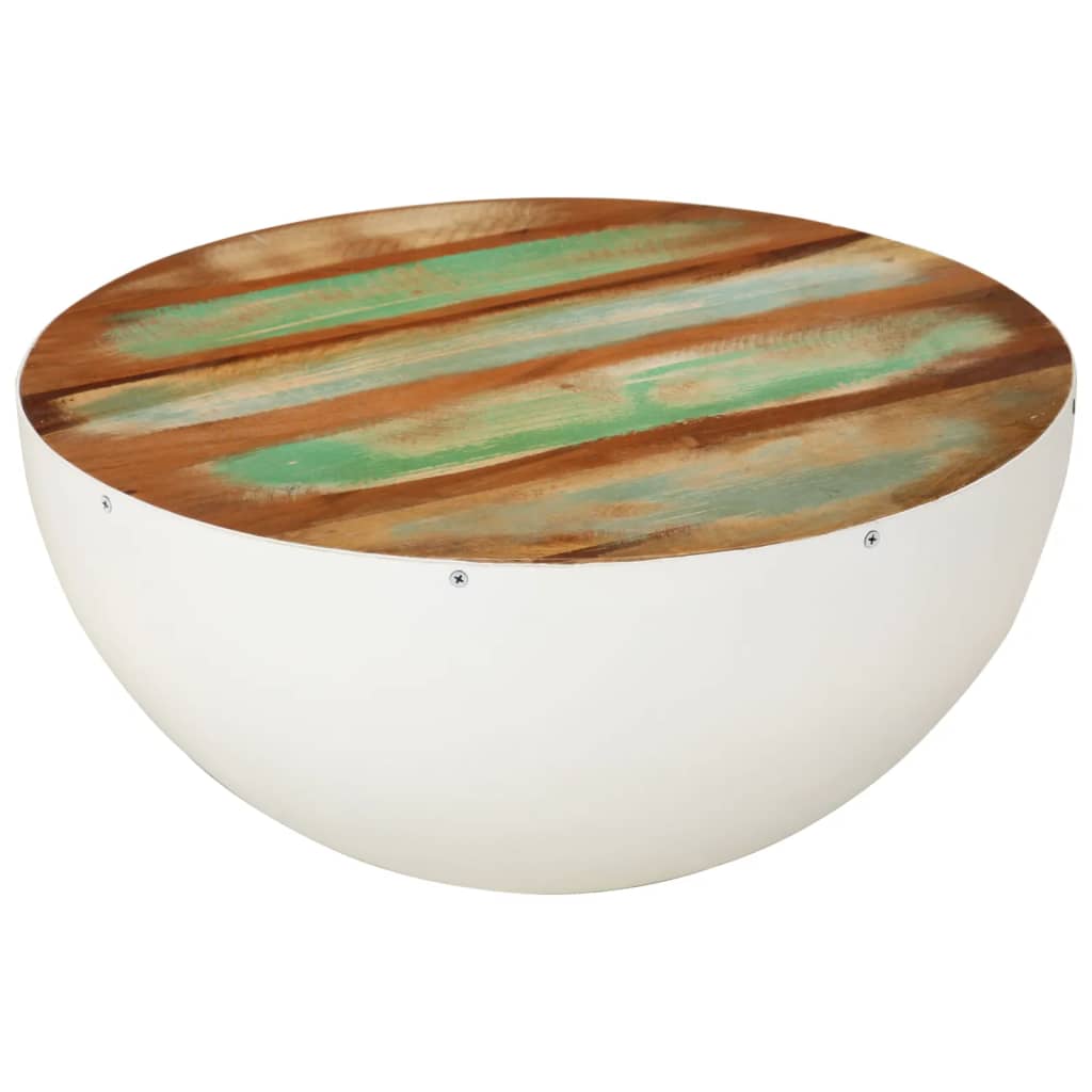 Weißer Couchtisch Schalenform Altholz Ø50cm