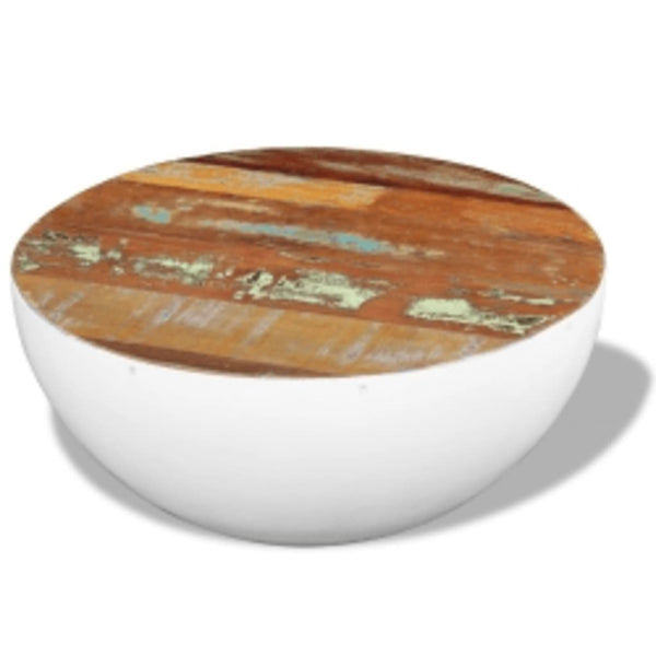 Weißer Couchtisch Schalenform Altholz Ø50cm