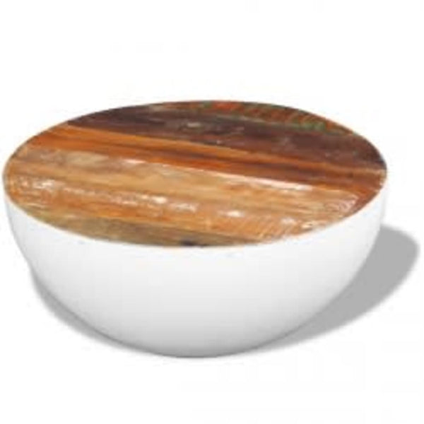 Weißer Couchtisch Schalenform Altholz Ø50cm