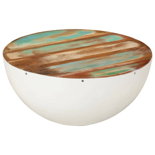 Weißer Couchtisch Schalenform Altholz Ø50cm