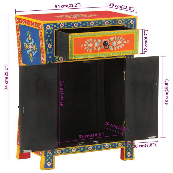 Handbemaltes Sideboard Mango Massivholz 54x30x74 cm
