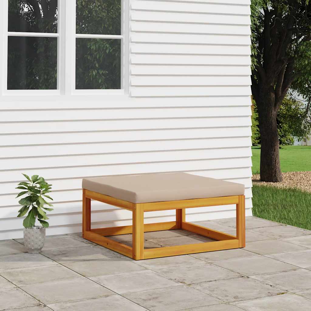 Gartenhocker Akazie mit Kissen Taupe