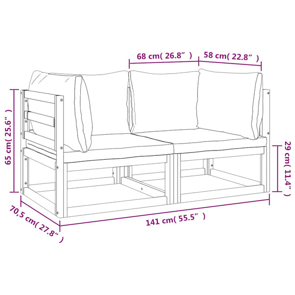 vidaXL Canapés d'angle modulaires 2 pcs avec coussins gris clair Bois d'acacia massif
