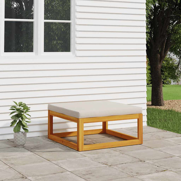 Gartenhocker Akazie mit Hellgrauen Kissen