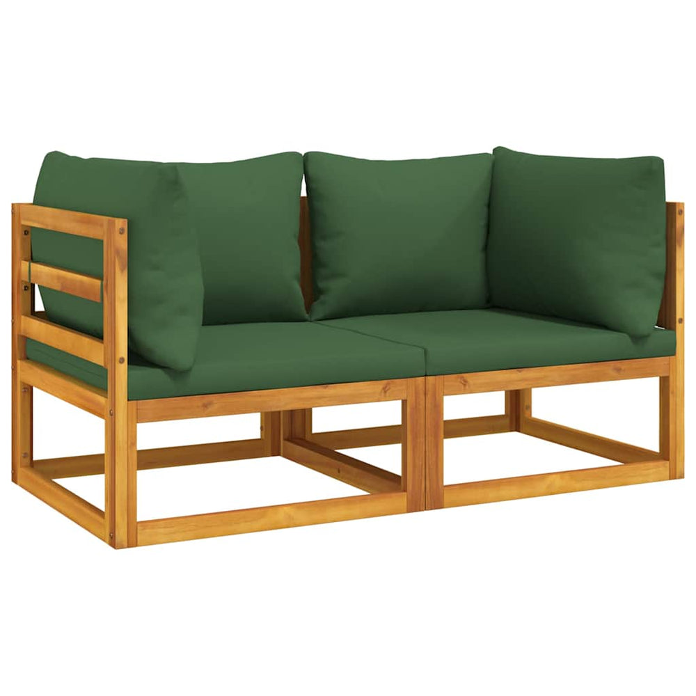 Modulare Ecksofas, 2er-Set, Akazie, Grüne Kissen