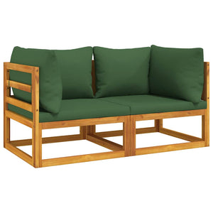Modulare Ecksofas, 2er-Set, Akazie, Grüne Kissen