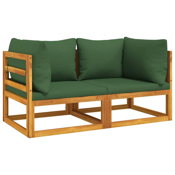 Modulare Ecksofas, 2er-Set, Akazie, Grüne Kissen