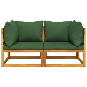Modulare Ecksofas, 2er-Set, Akazie, Grüne Kissen